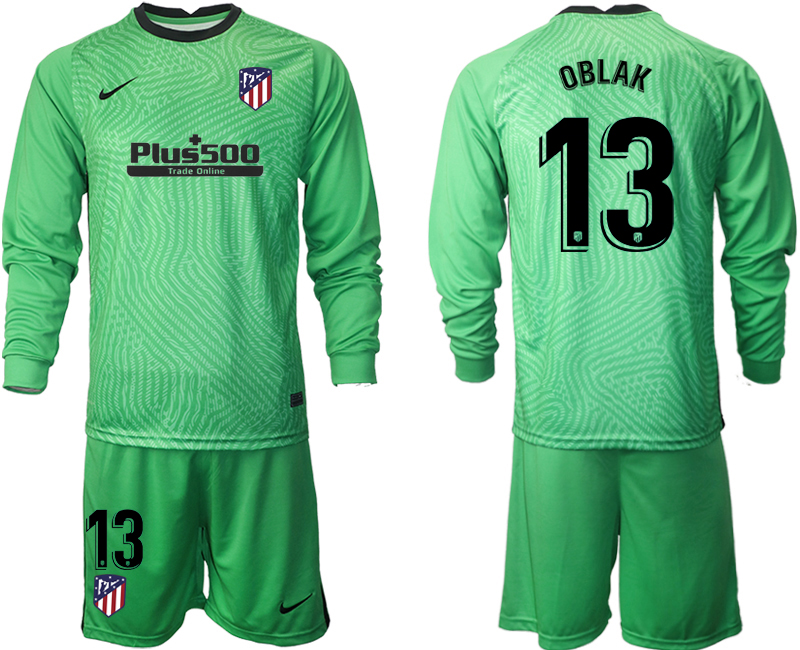 2020-21 Atletico Madrid green goalkeeper 13# OBLAK long sleeve soccer jerseys