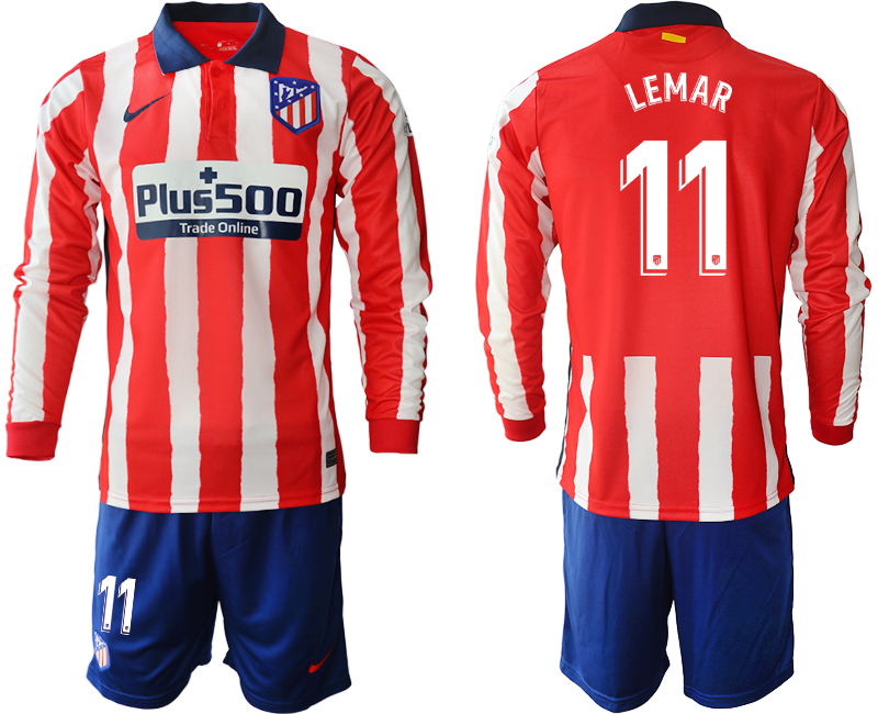 2020-21 Atletico Madrid home 11# LEMAR long sleeve soccer jerseys