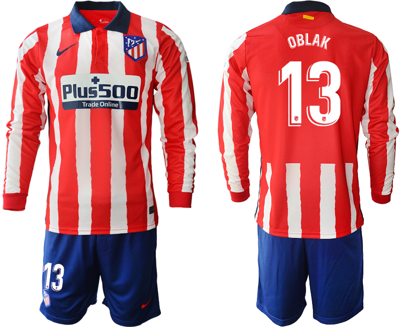 2020-21 Atletico Madrid home 13# OBLAK long sleeve soccer jerseys