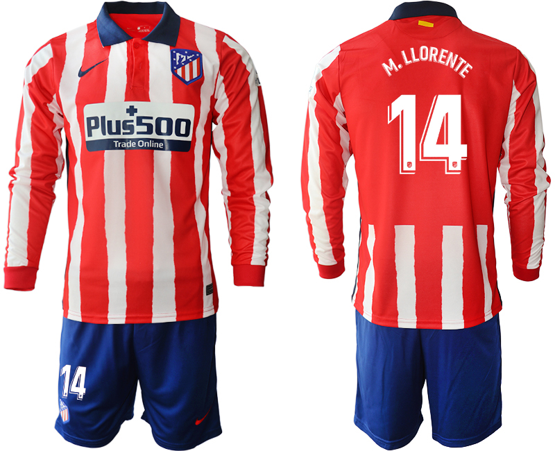 2020-21 Atletico Madrid home 14# M.LLORENTE long sleeve soccer jerseys