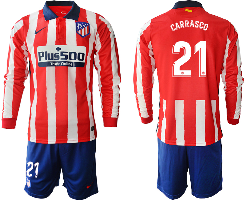 2020-21 Atletico Madrid home 21# CARRASCO long sleeve soccer jerseys