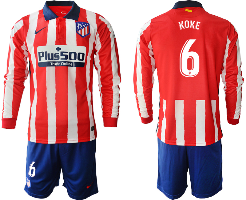 2020-21 Atletico Madrid home 6# KOKE long sleeve soccer jerseys