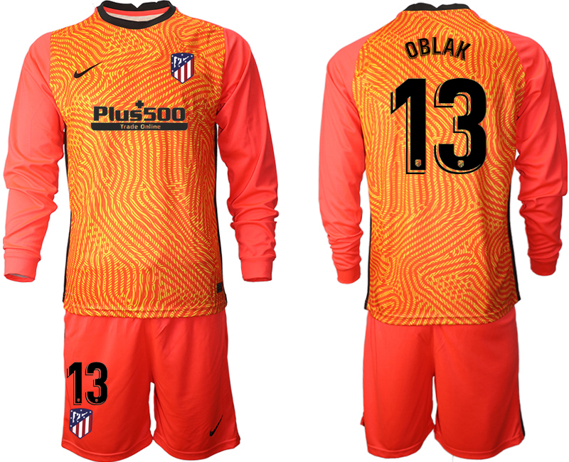 2020-21 Atletico Madrid red goalkeeper 13# OBLAK long sleeve soccer jerseys