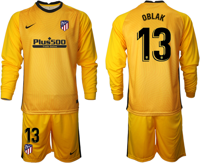 2020-21 Atletico Madrid yellow goalkeeper 13# OBLAK long sleeve soccer jerseys