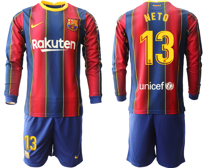 2020-21 Barcelona home 13# NETO long sleeve soccer jerseys