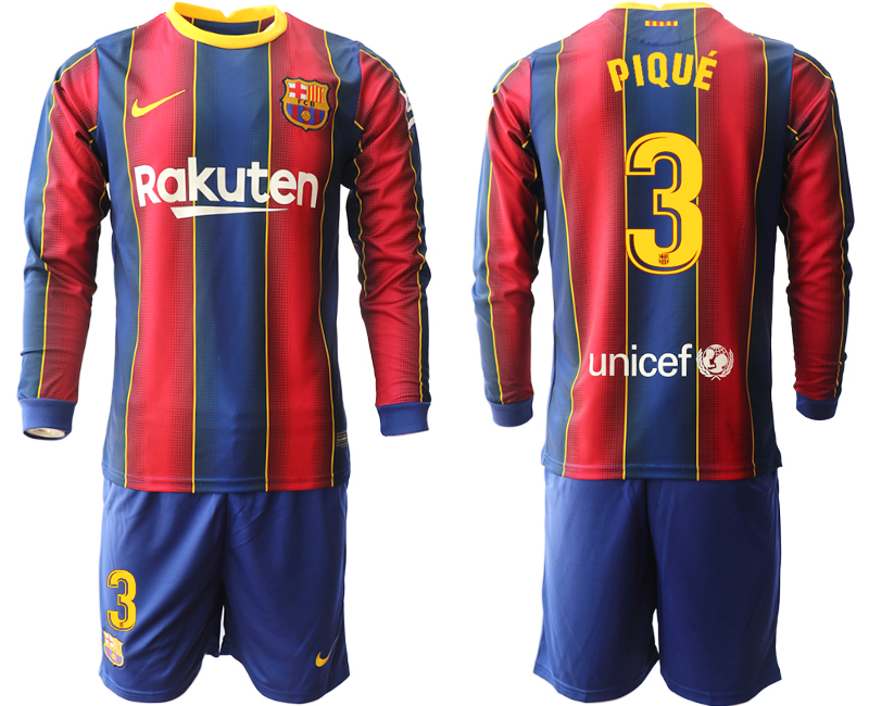 2020-21 Barcelona home 3# PIQUE long sleeve soccer jerseys