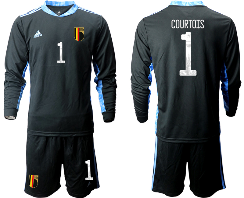 2020-21 Belgium black goalkeeper 1# COURTOIS long sleeve soccer jerseys