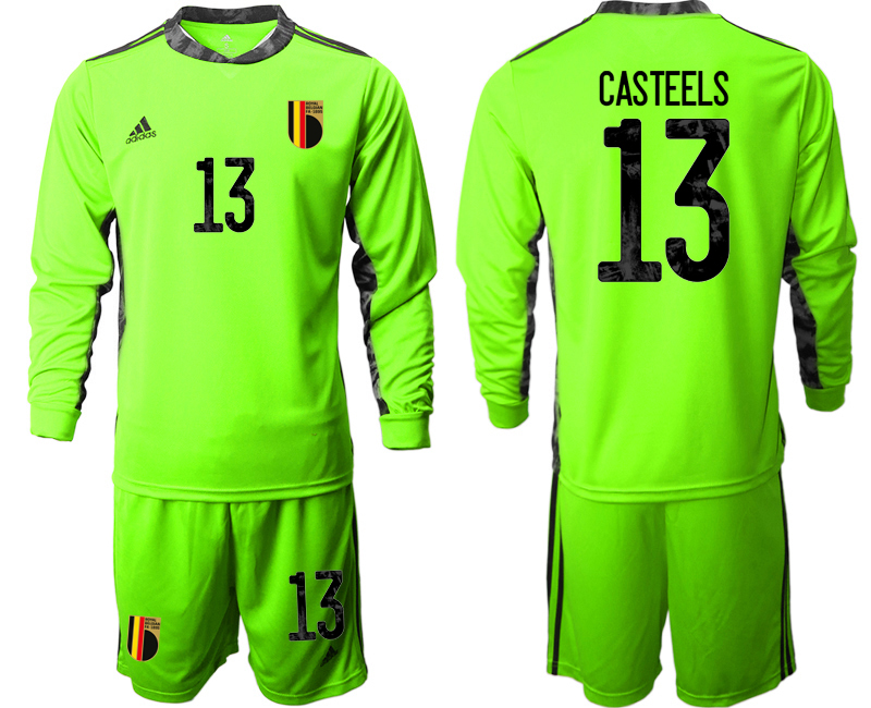 2020-21 Belgium fluorescent green goalkeeper 13# CASTEELS long sleeve soccer jerseys