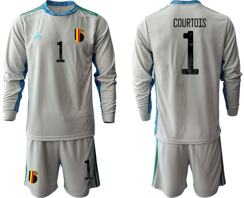 2020-21 Belgium gray goalkeeper 1# COURTOIS long sleeve soccer jerseys