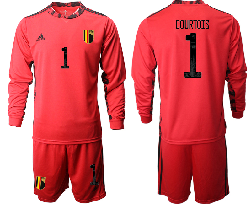 2020-21 Belgium red goalkeeper 1# COURTOIS long sleeve soccer jerseys