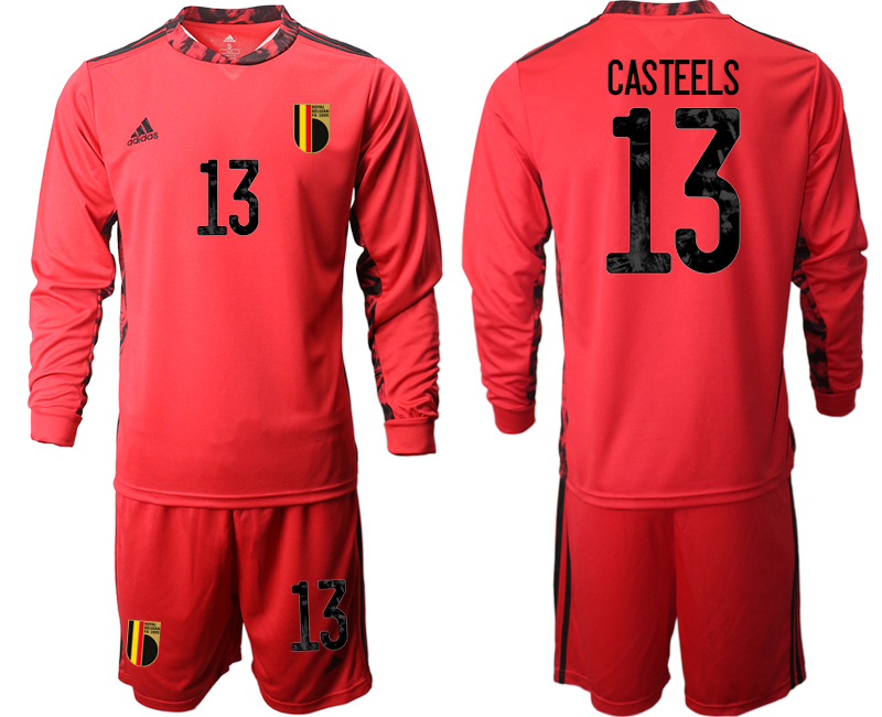 2020-21 Belgium red goalkeeper 13# CASTEELS long sleeve soccer jerseys