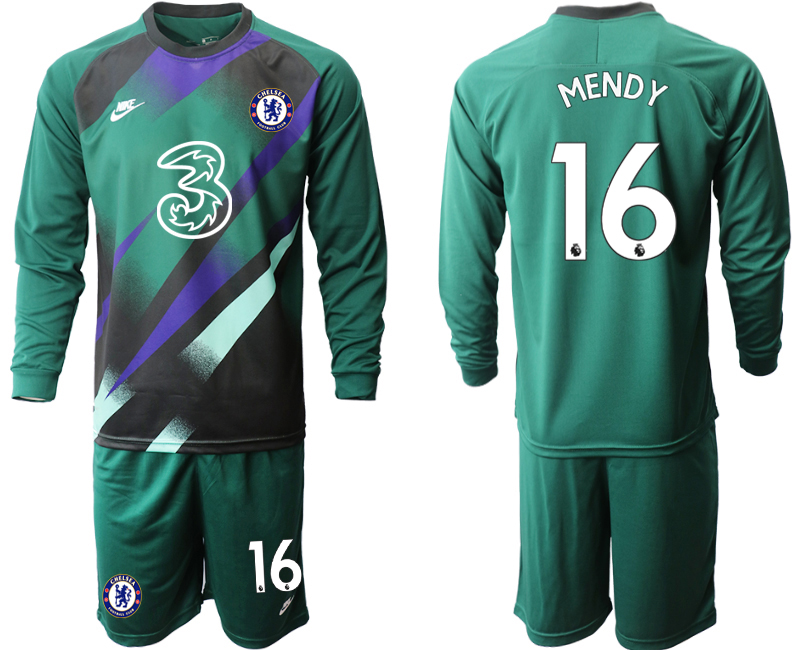 2020-21 Chelsea Dark green goalkeeper 16# MENDY long sleeve soccer jerseys