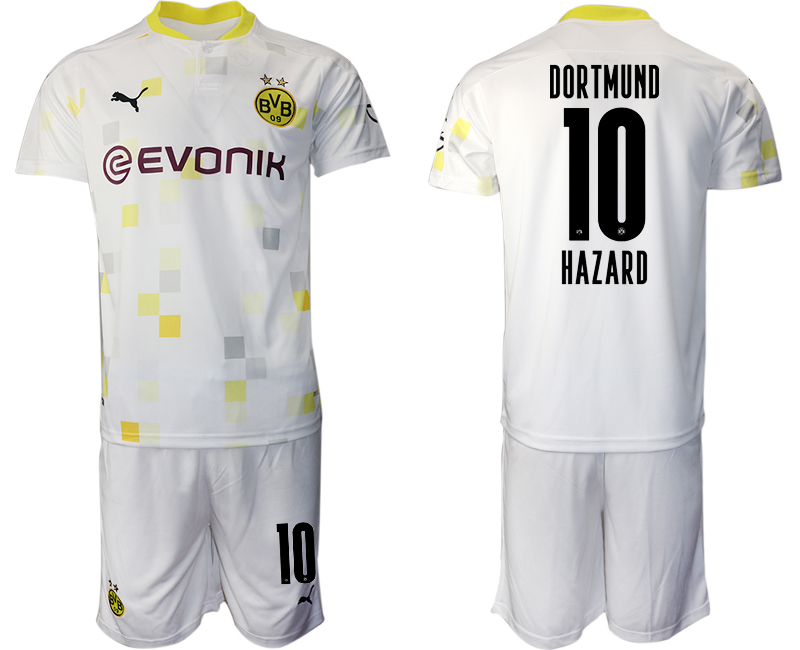 2020-21 Dortmund away 10# HAZARD white soccer jerseys