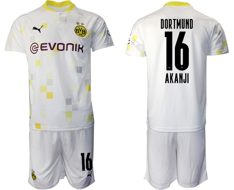 2020-21 Dortmund away 16# AKANJI white soccer jerseys