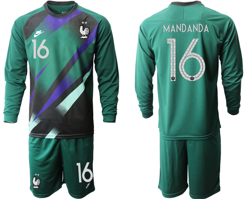 2020-21 France Dark green goalkeeper 16# MANDANDA long sleeve soccer jerseys