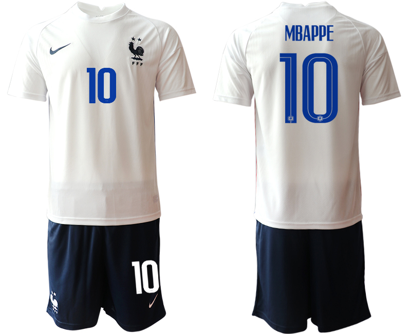 2020-21 France away 10# MBAPPE white soccer jerseys