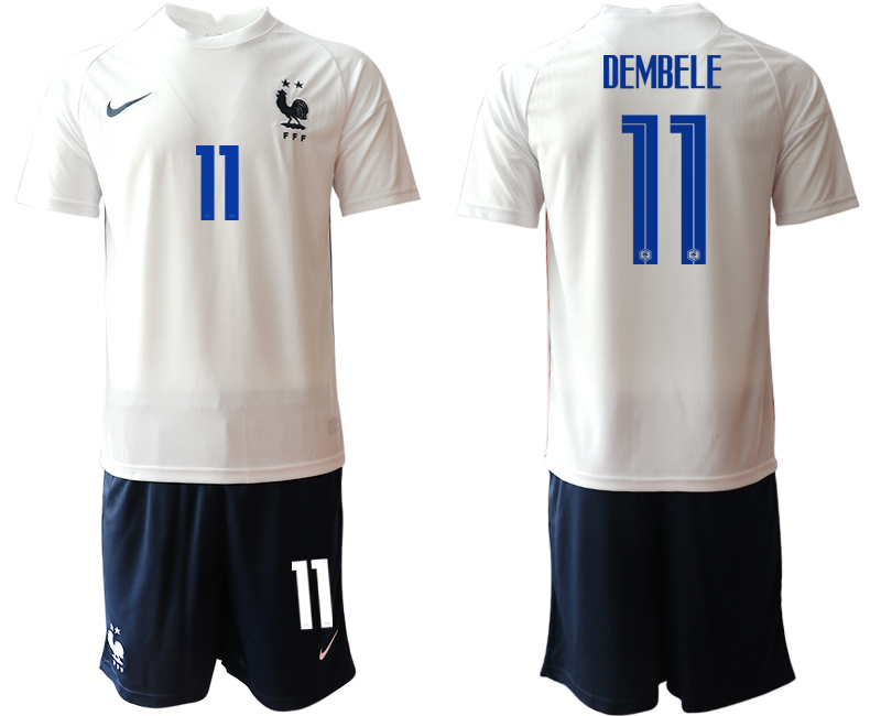 2020-21 France away 11# DEMBELE white soccer jerseys