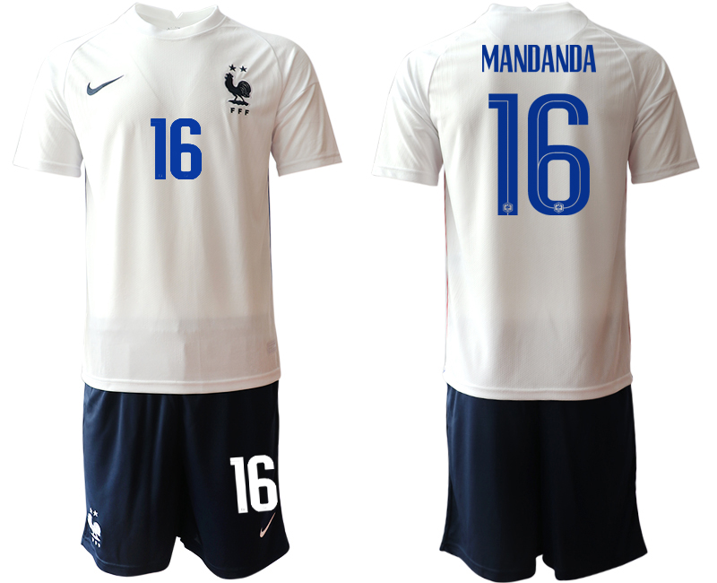 2020-21 France away 16# MANDANDA white soccer jerseys