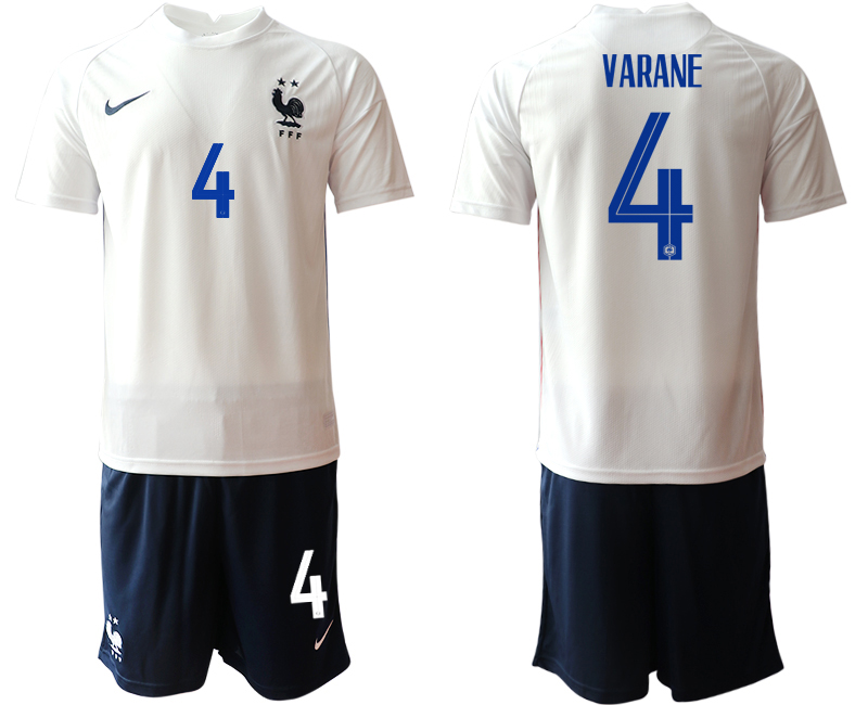 2020-21 France away 4# VARANE white soccer jerseys