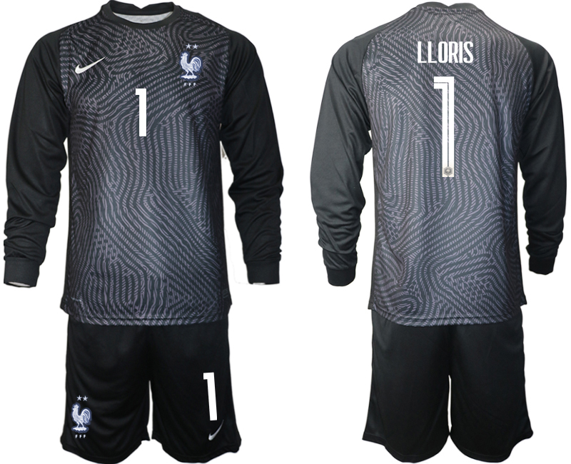 2020-21 France black goalkeeper 1# LLORIS long sleeve soccer jerseys