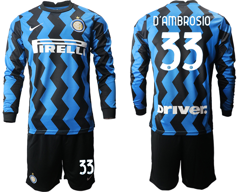 2020-21 Inter milan home 33# D'AMBROSIO long sleeve soccer jerseys