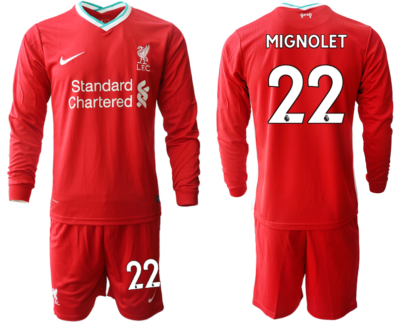 2020-21 Liverpool home 22# MIGNOLET long sleeve soccer jerseys