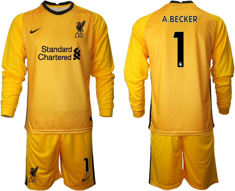 2020-21 Liverpool yellow goalkeeper 1# A.BECKER long sleeve soccer jerseys