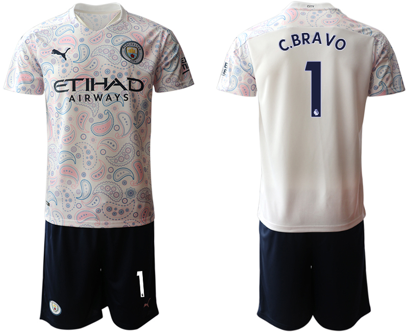 2020-21 Manchester City away 1# C.BRAVO white soccer jerseys