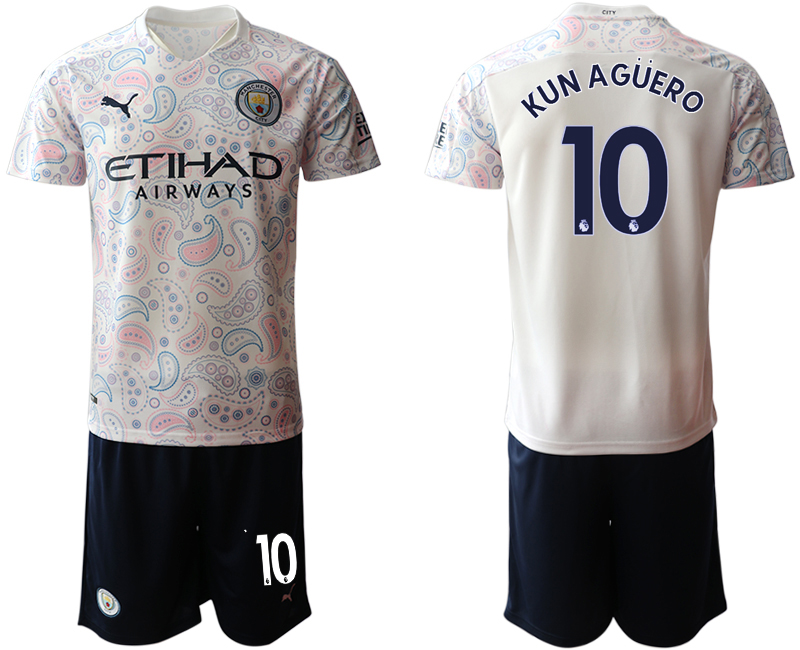 2020-21 Manchester City away 10# KUN AGUERO white soccer jerseys