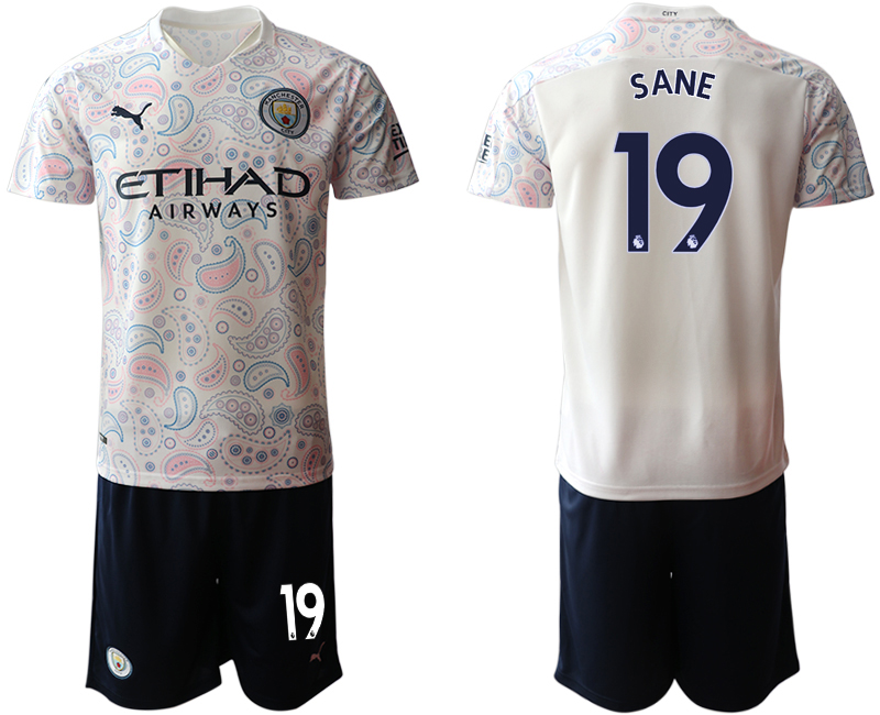 2020-21 Manchester City away 19# SANE white soccer jerseys