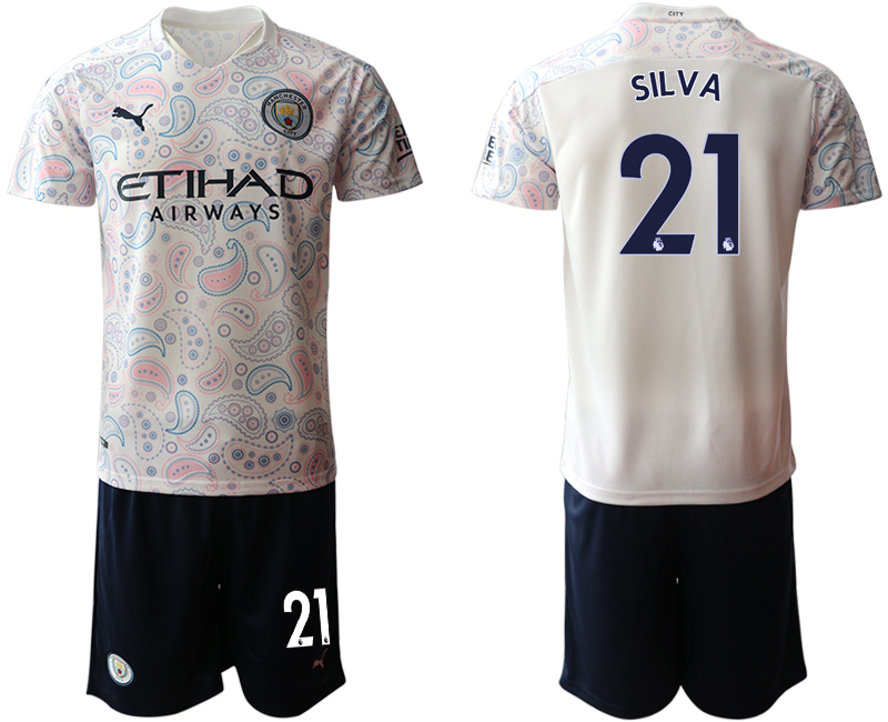 2020-21 Manchester City away 21# SILVA white soccer jerseys