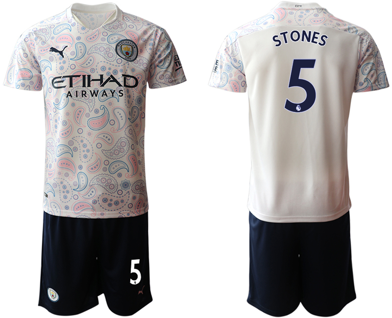 2020-21 Manchester City away 5# STONES white soccer jerseys