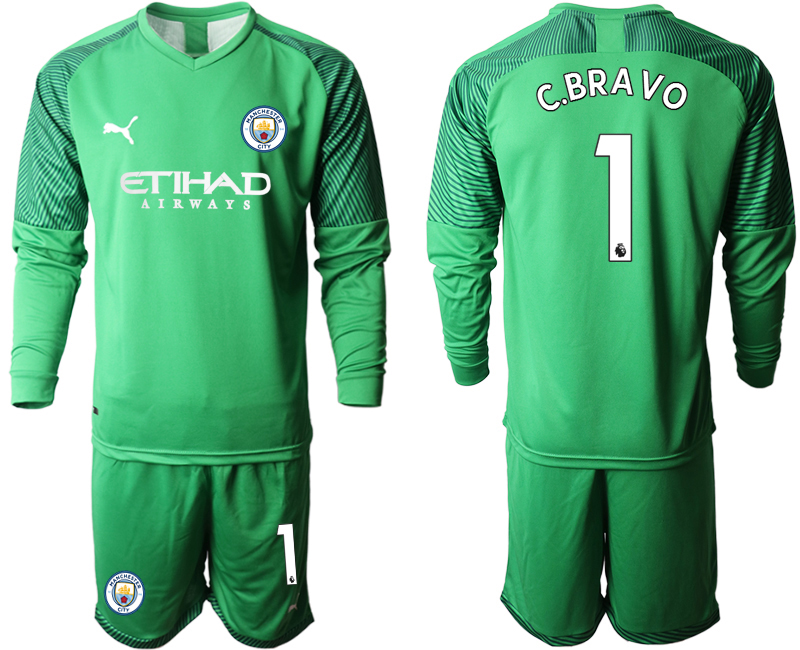 2020-21 Manchester City green goalkeeper 1# C.BRAVO long sleeve soccer jerseys