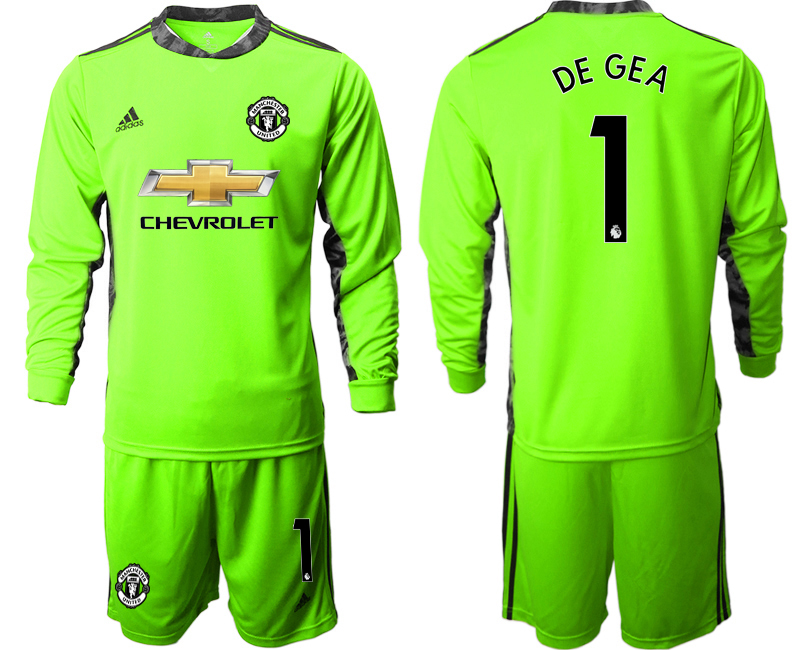 2020-21 Manchester United fluorescent green goalkeeper 1# DE GEA long sleeve soccer jerseys