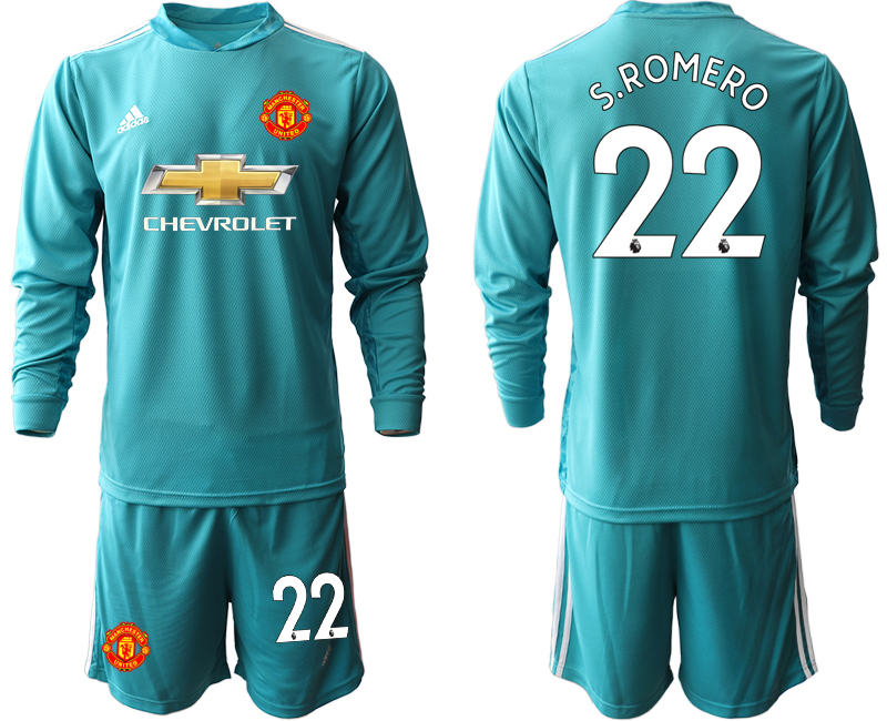 2020-21 Manchester United lake blue goalkeeper 22# S.ROMERO long sleeve soccer jerseys