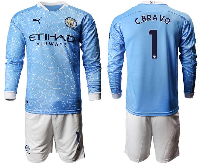 2020-21 Manchester city home 1# C.BRAVO long sleeve soccer jerseys