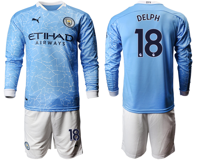 2020-21 Manchester city home 18# DELPH long sleeve soccer jerseys