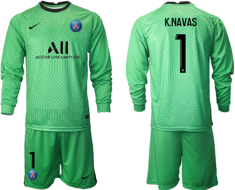 2020-21 Paris Saint-Germain green goalkeeper 1# K.NAVAS long sleeve soccer jerseys