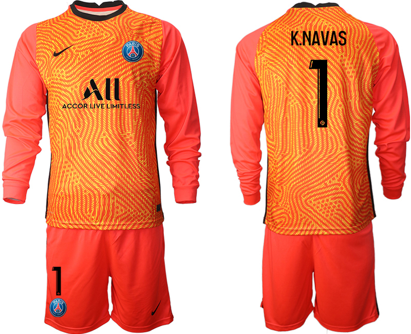 2020-21 Paris Saint-Germain red goalkeeper 1# K.NAVAS long sleeve soccer jerseys