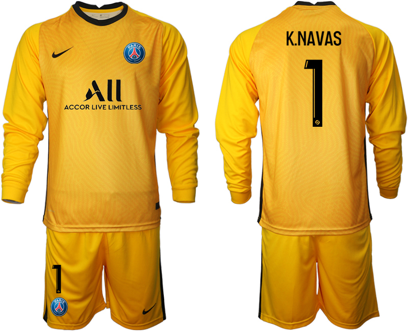 2020-21 Paris Saint-Germain yellow goalkeeper 1# K.NAVAS long sleeve soccer jerseys