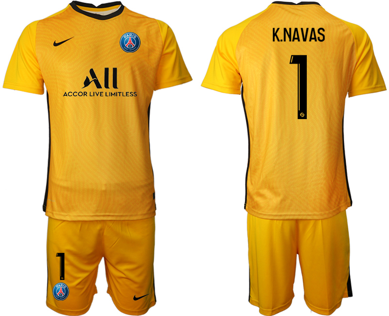 2020-21 Paris Saint-Germain yellow goalkeeper 1# K.NAVAS soccer jerseys