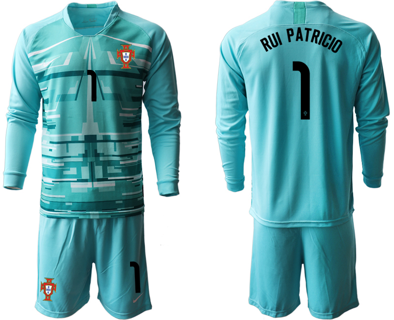 2020-21 Portugal lake blue goalkeeper 1# RUI PATRICIO long sleeve soccer jerseys