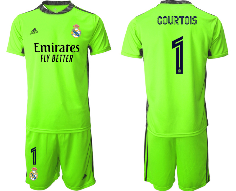 2020-21 Real Madrid 1 COURTOIS Fluorescent Green Goalkeeper Soccer Jersey