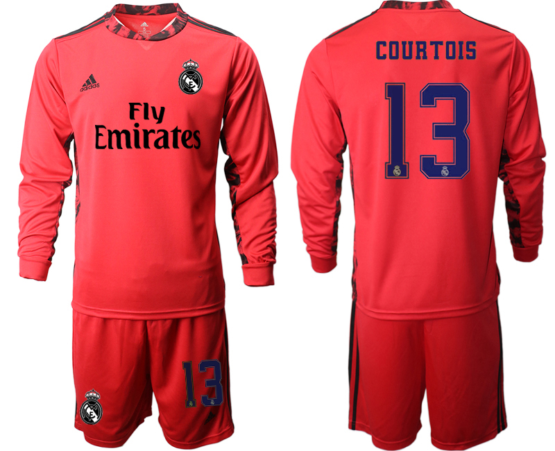 2020-21 Real Madrid red goalkeeper 13# COURTOIS long sleeve soccer jerseys