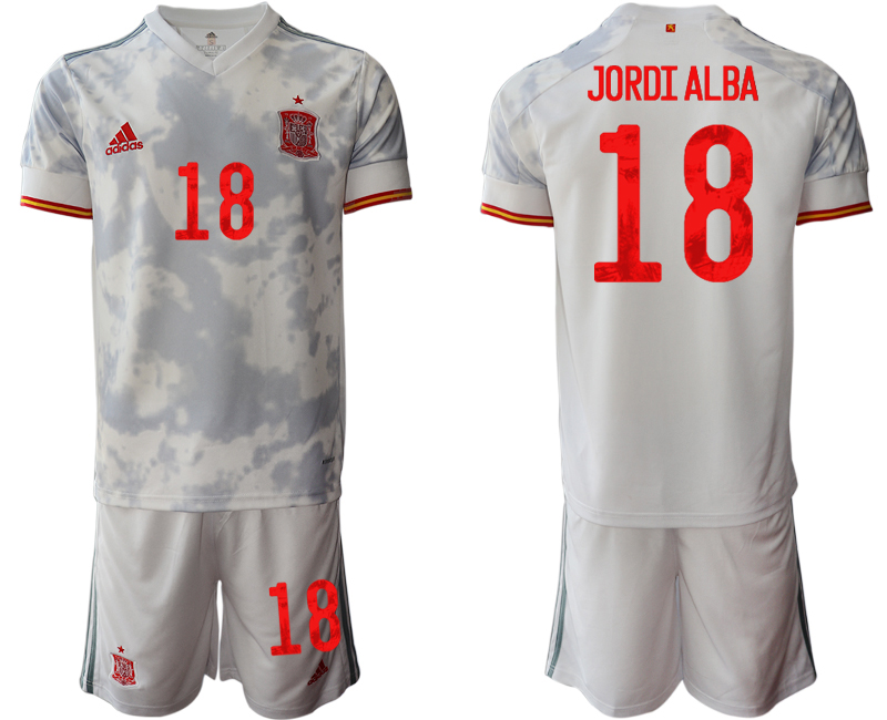 2020-21 Spain away 18# JORDI ALBA white soccer jerseys