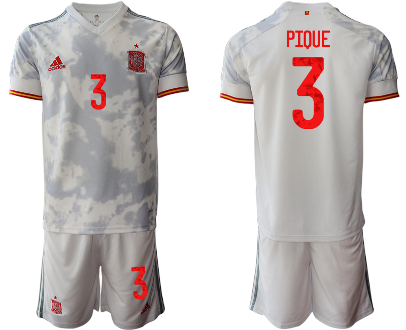 2020-21 Spain away 3# PIQUE white soccer jerseys