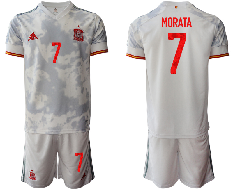 2020-21 Spain away 7# MORATA white soccer jerseys