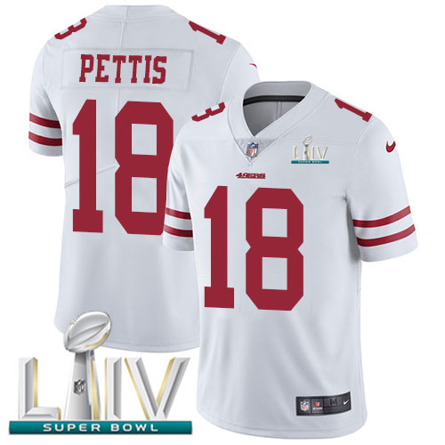 Nike 49ers #18 Dante Pettis White Super Bowl LIV 2020 Men's Stitched NFL Vapor Untouchable Limited Jersey