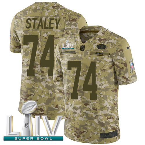 Nike 49ers #74 Joe Staley Camo Super Bowl LIV 2020 Men's Stitched NFL Limited 2018 Salute To Service Jersey