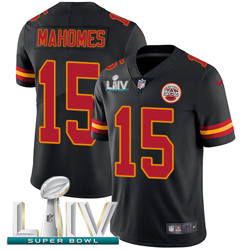 Nike Chiefs #15 Patrick Mahomes Black Super Bowl LIV 2020 Men's Stitched NFL Limited Rush Jersey